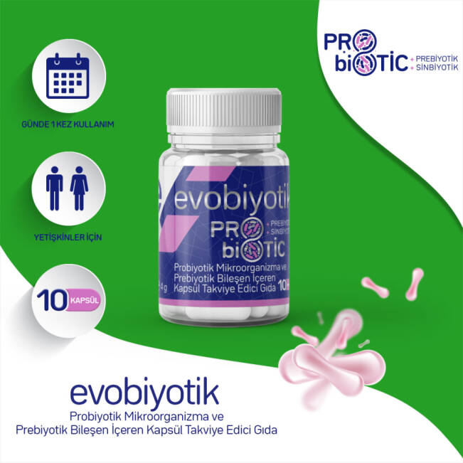 Evobiyotik Probiyotik Mikroorganizma ve Prebiyotik Bileşen İçeren Takviye Edici Gıda 10 Kapsül - 1