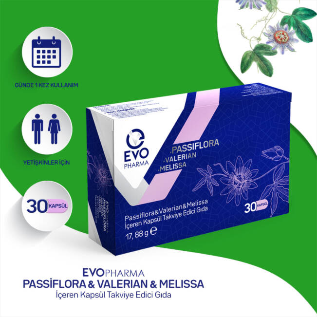 Evopharma Passiflora & Valerian & Melissa İçeren Kapsül Takviye Edici Gıda - 1