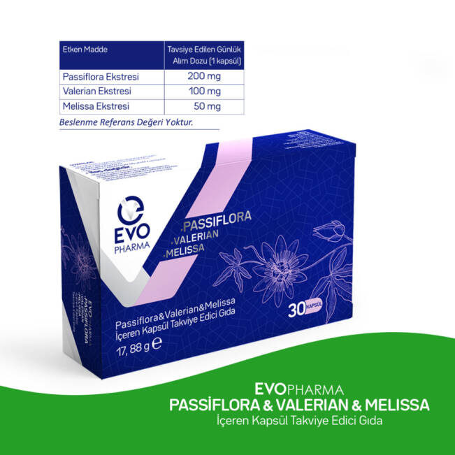 Evopharma Passiflora & Valerian & Melissa İçeren Kapsül Takviye Edici Gıda - 2