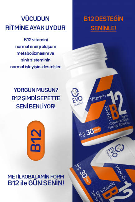Evopharma Vitamin B12 İçeren Çiğneme Tableti Takviye Edici Gıda 30 Tablet - 6