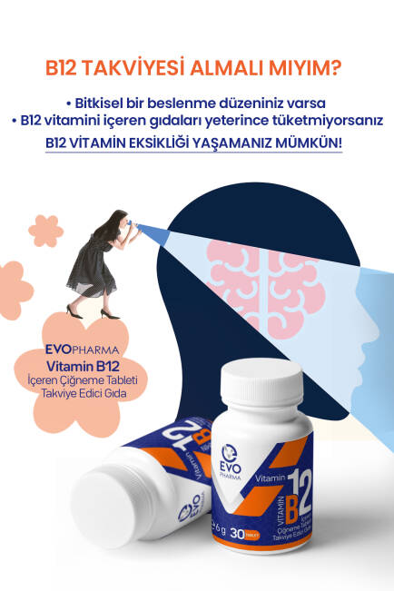 Evopharma Vitamin B12 İçeren Çiğneme Tableti Takviye Edici Gıda 30 Tablet - 7