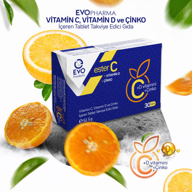 Evopharma Ester C Vitamin Ve Çinko İçeren Takviye Gıda 30 Tablet - 3