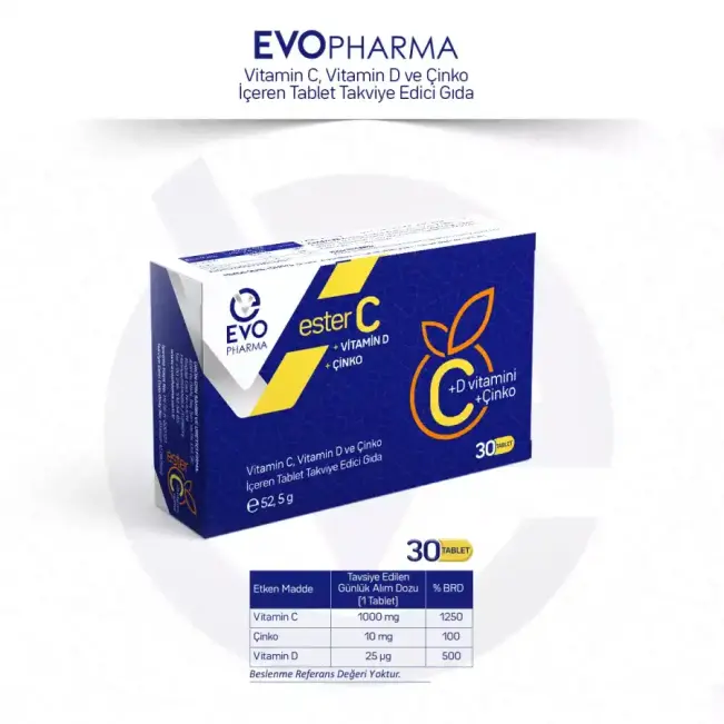 Evopharma Ester C Vitamin Ve Çinko İçeren Takviye Gıda 30 Tablet - 5