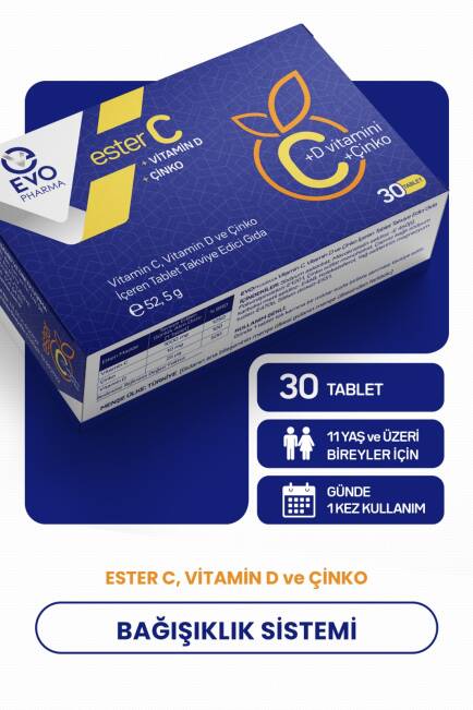 Evopharma Ester C Vitamin Ve Çinko İçeren Takviye Gıda 30 Tablet - 1