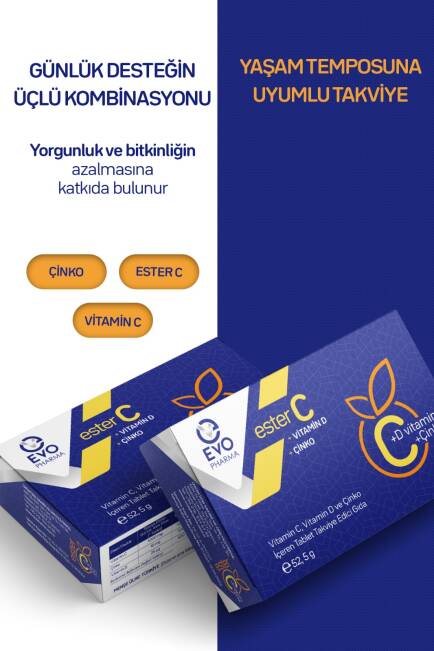 Evopharma Ester C Vitamin Ve Çinko İçeren Takviye Gıda 30 Tablet - 2