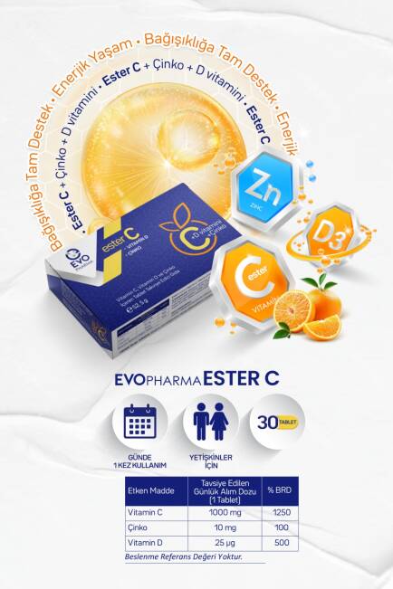Evopharma Ester C Vitamin Ve Çinko İçeren Takviye Gıda 30 Tablet - 3