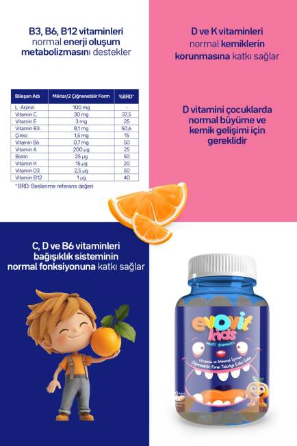 EVOVİT KİDS MULTİ GUMMİES Vitamin ve Mineral İçeren Çiğnenebilir Form Takviye Edici Gıda - 3
