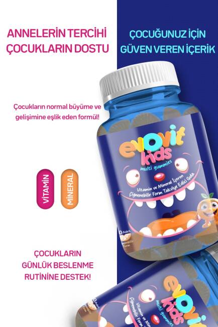 EVOVİT KİDS MULTİ GUMMİES Vitamin ve Mineral İçeren Çiğnenebilir Form Takviye Edici Gıda - 5
