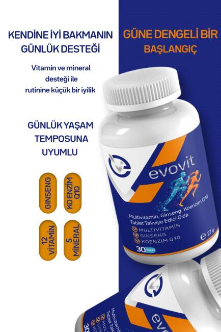 Evovit Multivitamin Ginseng Koenzim Q10 Takviye Edici Gıda 30 Tablet - 3