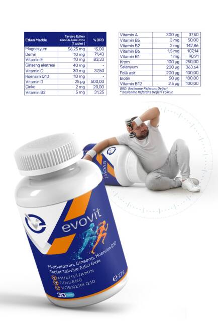 Evovit Multivitamin Ginseng Koenzim Q10 Takviye Edici Gıda 30 Tablet - 5