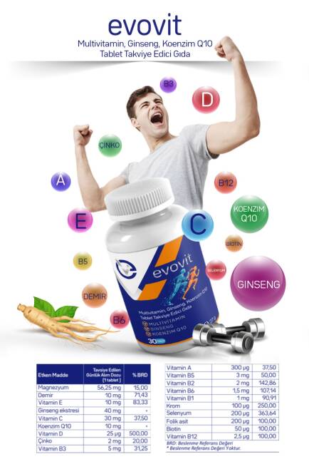 Evovit Multivitamin Ginseng Koenzim Q10 Takviye Edici Gıda 30 Tablet - 7