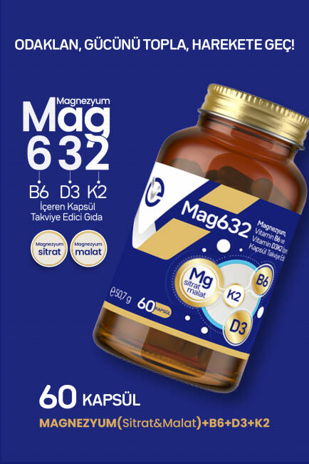 Mag632 Magnezyum, Vitamin B6 ve Vitamin D3K2 İçeren Kapsül Takviye Edici Gıda - 2