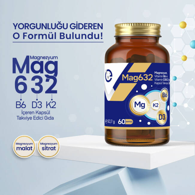 Mag632 Magnezyum, Vitamin B6 ve Vitamin D3K2 İçeren Kapsül Takviye Edici Gıda - 4