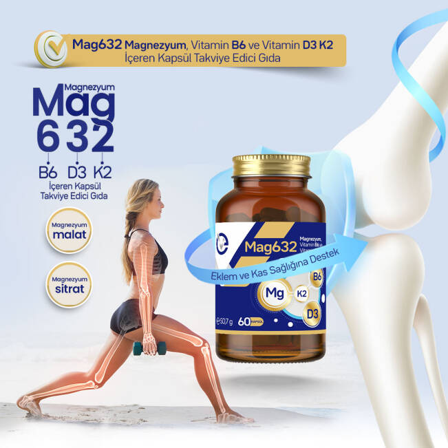 Mag632 Magnezyum, Vitamin B6 ve Vitamin D3K2 İçeren Kapsül Takviye Edici Gıda - 5