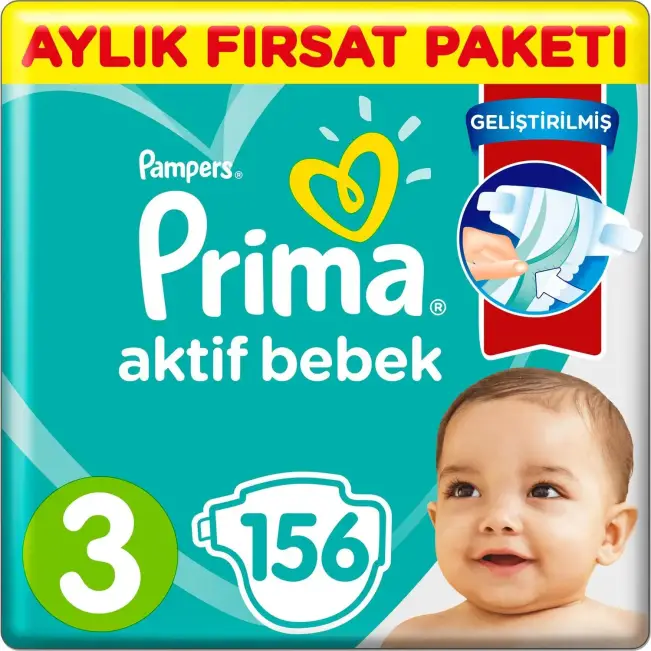 Prima Bebek Bezi Aktif Bebek 3 Beden Aylık Fırsat Paketi 156 Adet - 1