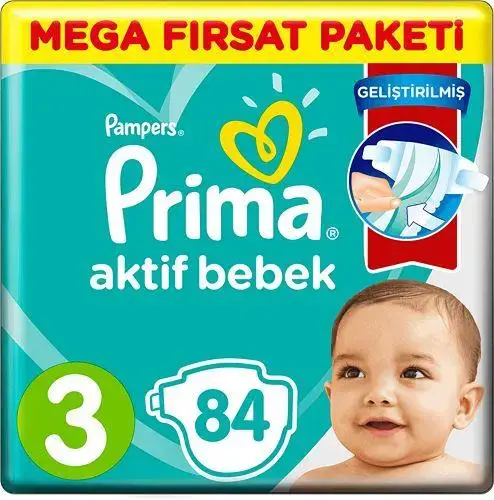 Prima Bebek Bezi Aktif Bebek Mega Fırsat Paketi 3 Beden 84 Adet - 1